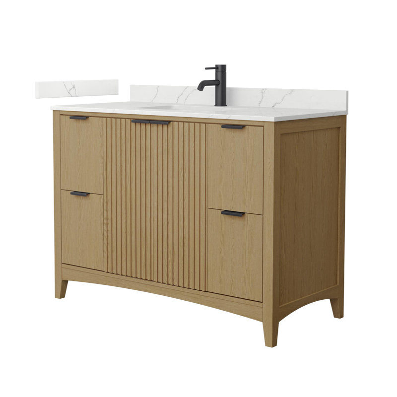 Meuble-lavabo simple avec plateau en quartz Palmilla, Brown / Matte Black, 48", Giotto Quartz