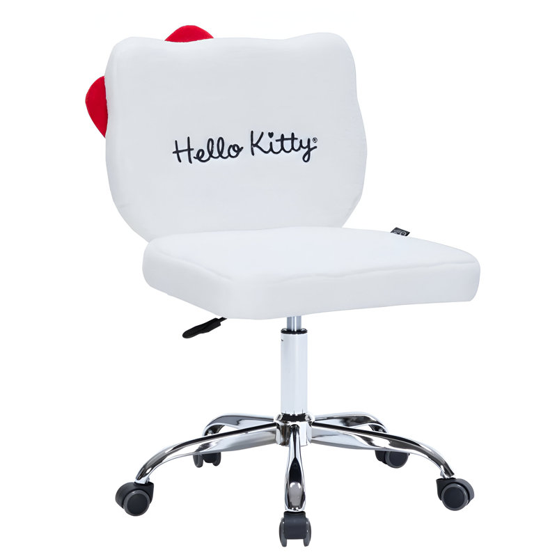 Hello Kitty Kawaii Swivel Vanity Chair for Makeup Room with Wheels Rolling, Comfy Polyurethane Foam, White