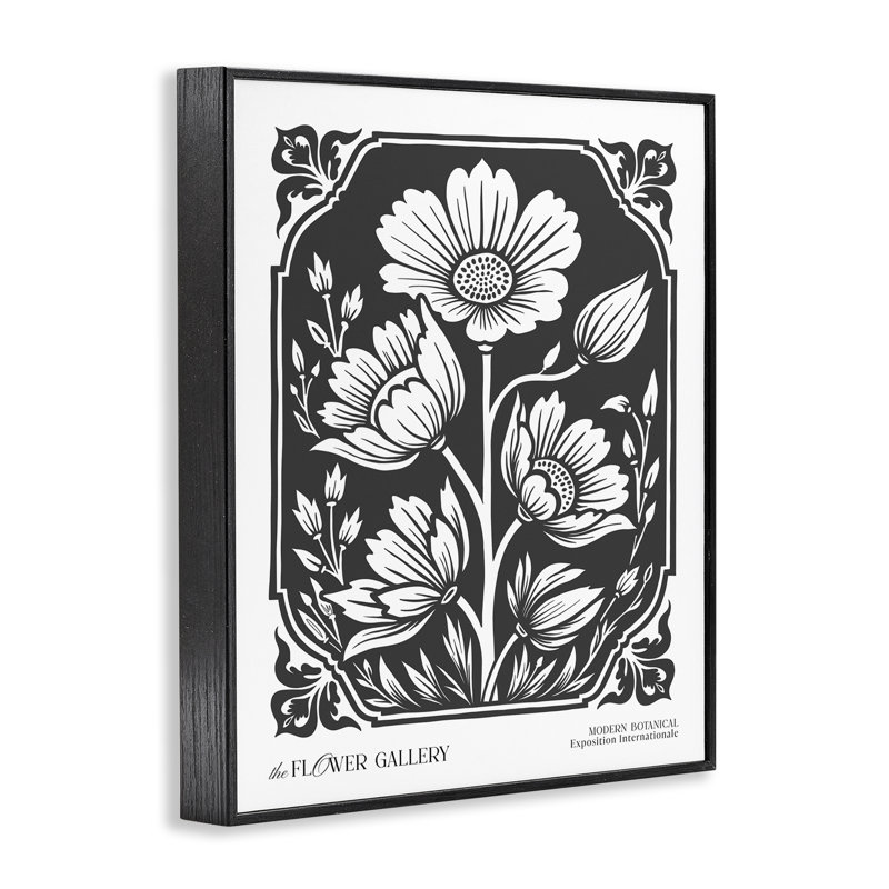 «Florals with Vintage Border», art de la giclée encadrée, design par lettré et doublé, Giclée encadrée noir minuit