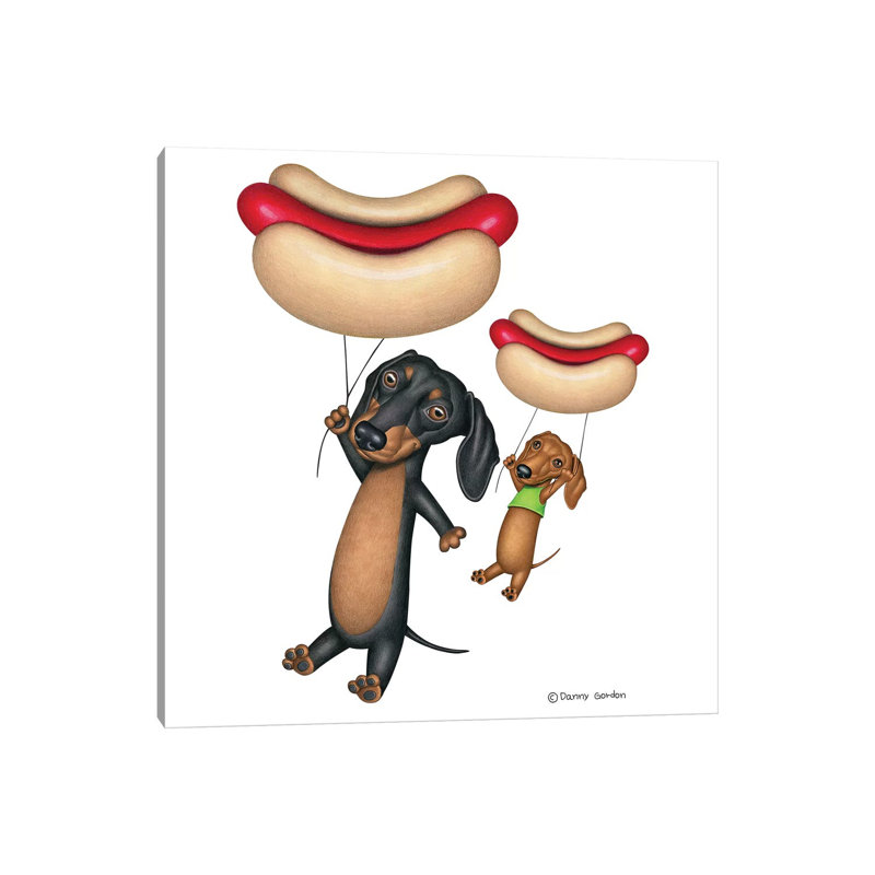 Dachshund Hotdog Balloons by Danny Gordon - Wrapped Canvas Gallery-Wrapped Canvas Giclée, 30.48 cm H x 30.48 cm W