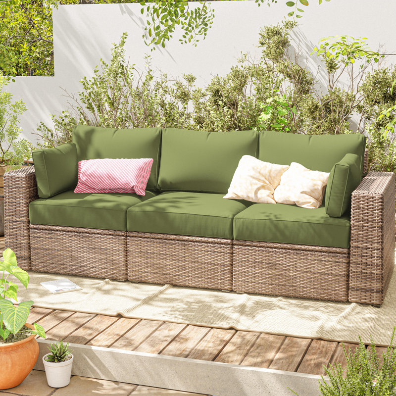 Outdoor 4" Thick Replacement Cushion Set Seat/Back Cushion (Set Of 3 Seats , 3 Backs , 2 Short Backs), Light Green