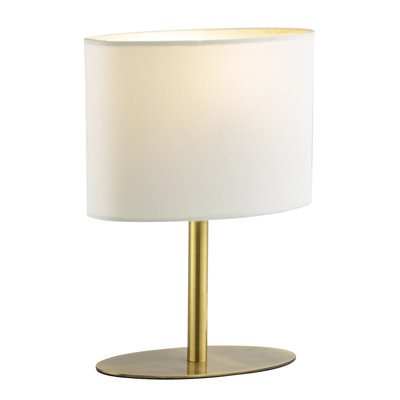 Modern Designer Oval Table Lamp In Matte Black With Off-White Fabric Shade By