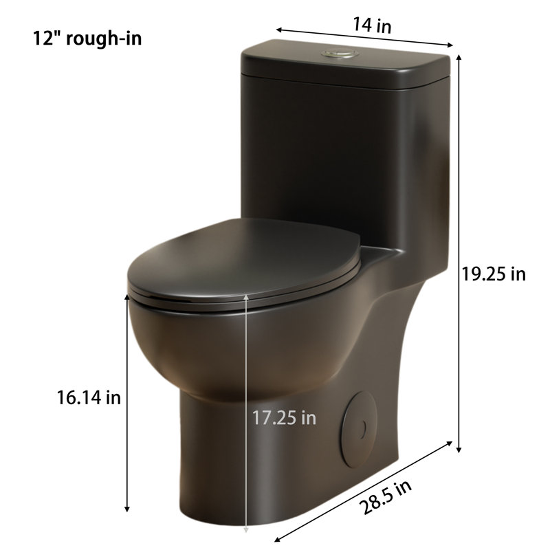 Tornado Flush One-Piece Toilet, 1.1/1.6 GPF Dual Flush Siphonic S-Trap 12", Rimless Bowl with Soft Closing Seat, WaterSense & CUPC Certified