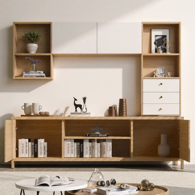 63" Bamboo TV Stand – Natural, Sustainable Media Console with 2‑Tier Open Shelves & 2 Inner Shelves, Wide Tabletop for TVs, Eco‑Friendly Entertainment Centre for Living Room, Bedroom, or Bathroom
