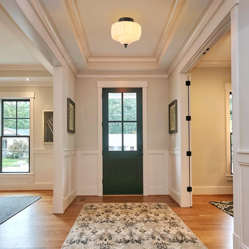 Glint 1 - Light Opal Glass Semi Flush Mount Ceiling Light for Hallway