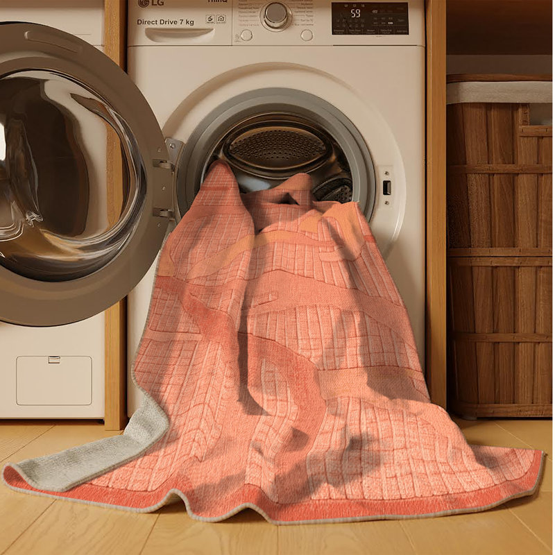 Tapis rose lavable à la machine, Carré 4 pi