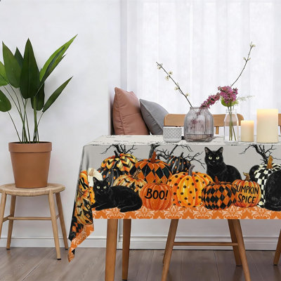 Halloween Tablecloth, Black Cat Pumpkin and Jack-O-Lantern Design, Reusable Washable Table Cover for Dining, Party, Picnic, Indoor and Outdoor Decor