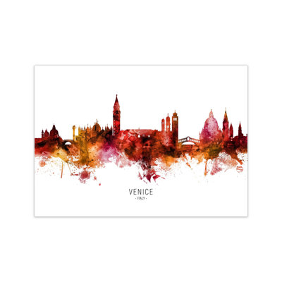 Venice Italy Skyline Red City Name by Michael Tompsett - Print