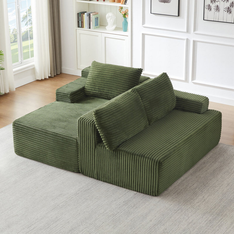Canapé modulaire en L avec siège profond (gauche), Velours côtelé vert, Orienté à gauche (vu de face)
