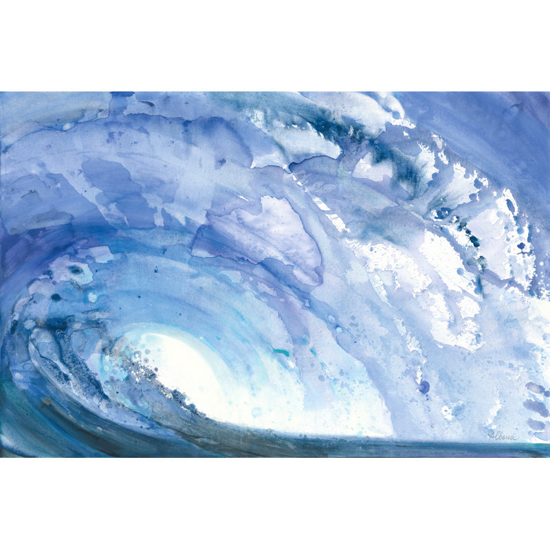 Vague d'océan baril, bord de mer, bleu, mer, océan, blanc, indigo, aquarelle, H 24 po x l 48 po x P 1,5 po