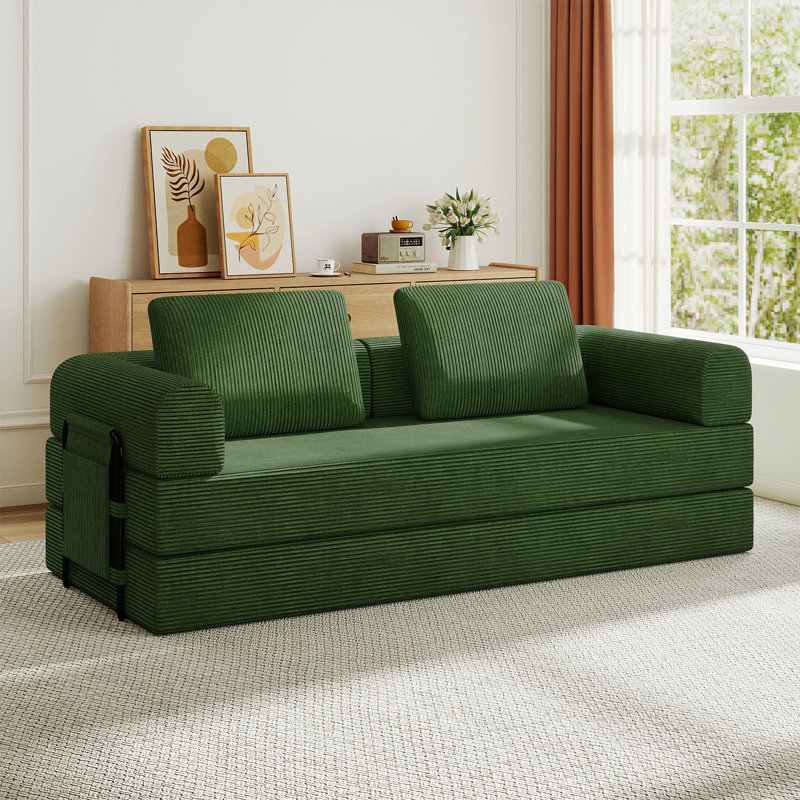 Canapé-lit convertible avec coussin cylindrique, Vert