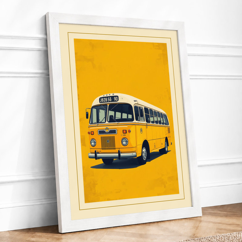 School Bus Number Six Retro - Framed Print, A2 - 59.4 x 42.0 cm, White
