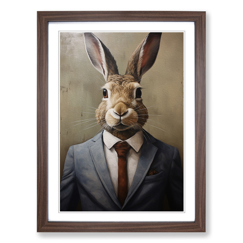 Hare in a Suit Painting - Framed Print, Walnut, 46cm H x 34cm W x 2cm D
