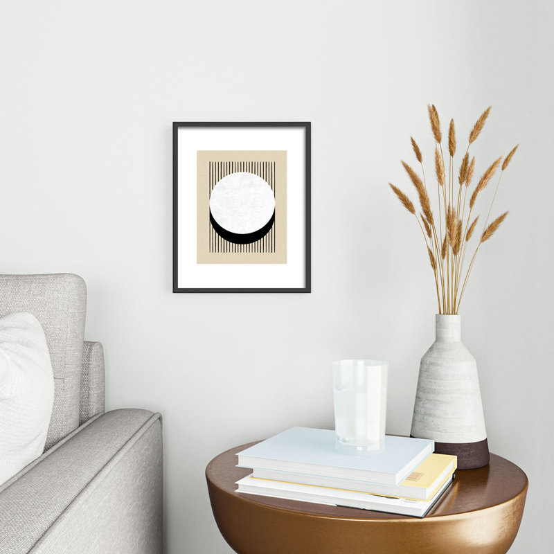 MoonlightPrint Circle BW Stripes, reproduction d'art encadrée en métal, H 10 po x l 8 po, Noir