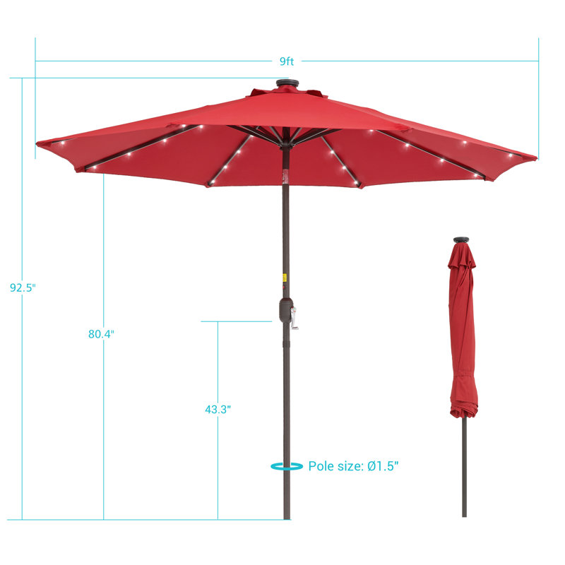 Parasol d'extérieur à DEL 9 pi pour terrasse, bord de piscine et patio Kanila, Rouge