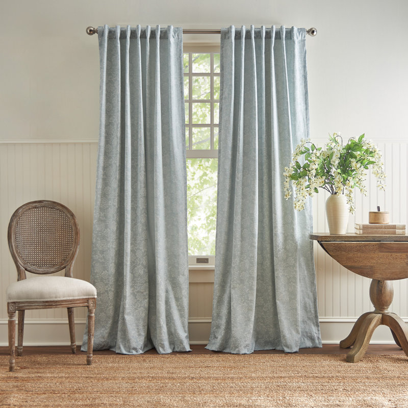 Light Blue Floral Jacquard Room Darkening Curtain Panel Pair