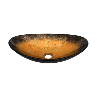 Superbe lavabo vasque en verre trempé transparent doré avec bonde escamotable pour la salle de bain, surface lisse facile à nettoyer, drain noir profond en forme de bateau de 18,49 pouces de profondeur, toilettes appropriées, largeur 12