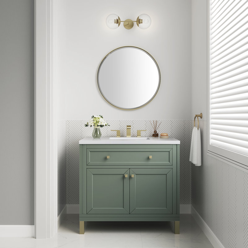 Chicago 36' W Single Vanity, Smokey Celadon, White Zeus Quartz, 8" Widespread