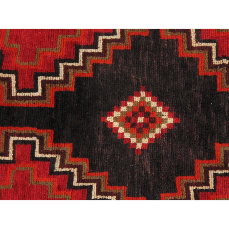 Tapis rouge / noir en laine et coton noué à la main de style oriental 4 pi 2 po x 7 pi 2 po