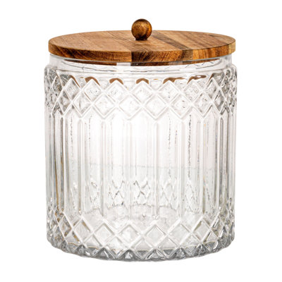 3.5-Quart Cut Glass Jar with Acacia Wood Lid