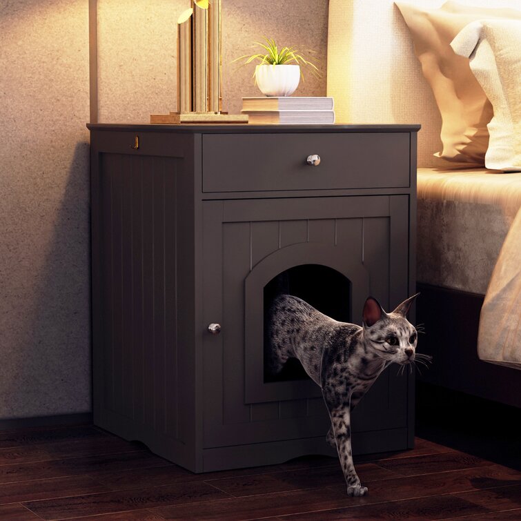 Sanjuan Cat Litter Box Enclosure With Drawer Wooden Pet House Brown