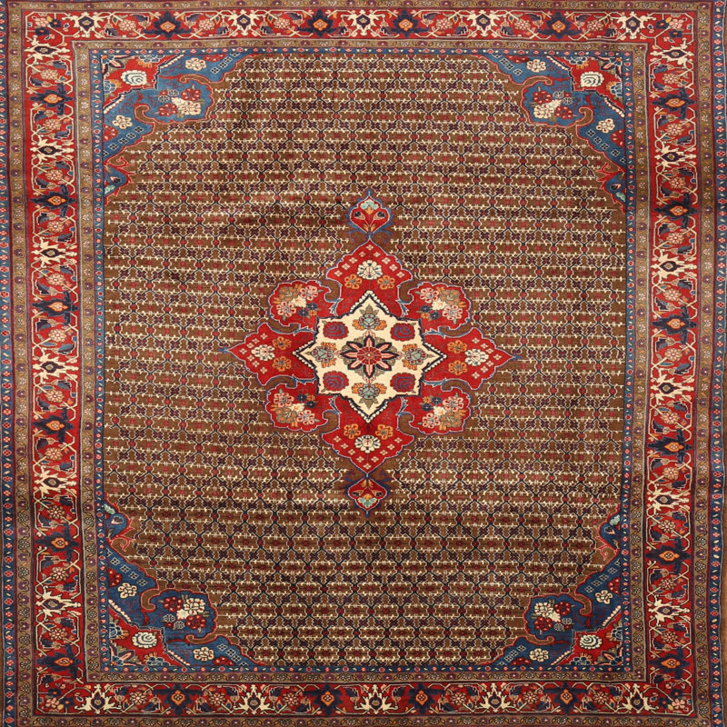 Tapis traditionnel rouge / brun Edjamboya, Carré 4 pi