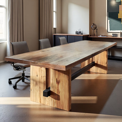 Natural wood rectangular solid wood conferen by Millwood Pines