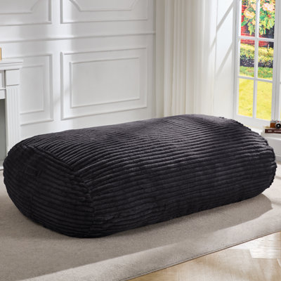 Pouf géant de 1,80 m en mousse compressée sans os, pour adultes, grand siège confortable pour lire et jouer, avec poignée de transport et housse amovible, idéal pour le salon ou la chambre, rayures gris foncé.