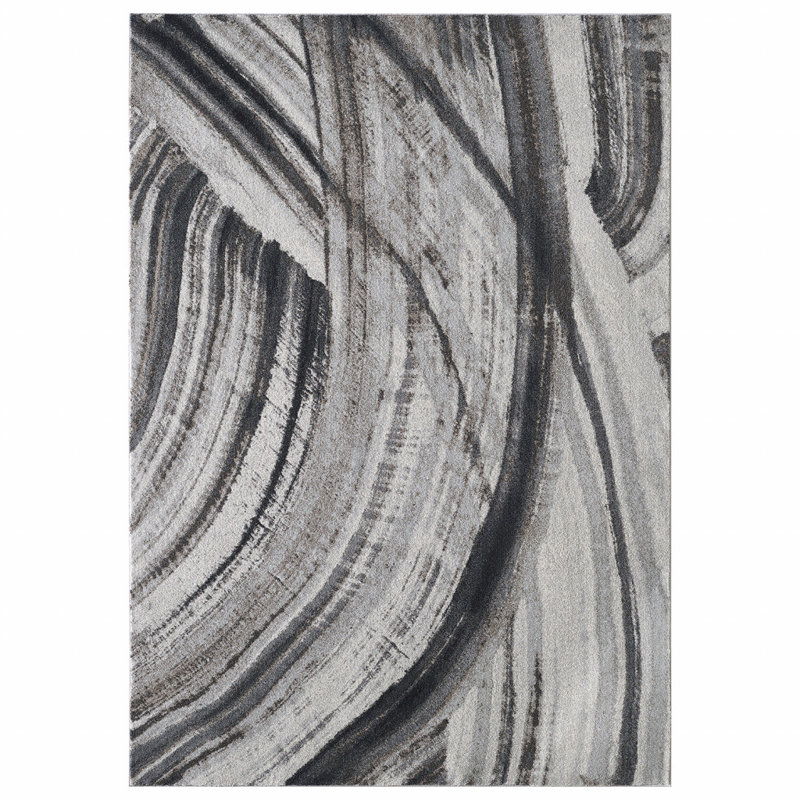 Tapis moderne gris à motif abstrait ivoire, Rectangle 7 pi x 10 pi
