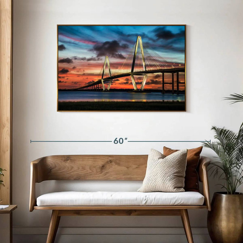 Le pont Ravenel à Charleston, Cadre flottant doré, 43 po x 29 po