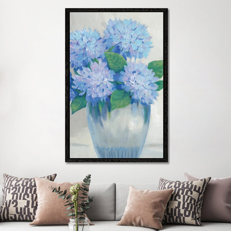 Blue Hydrangeas In Vase II by Tim OToole - Gallery-Wrapped Canvas Giclée on Canvas, Black Framed, 152.5 cm H x 101.5 cm W