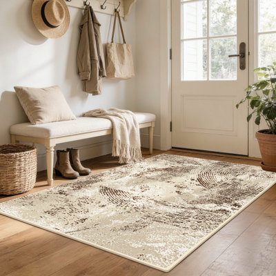 Vintage Textured Area Rug - Soft Floor Carpet with Canvas Backing, Non-Slip Living Room Bedroom Rug