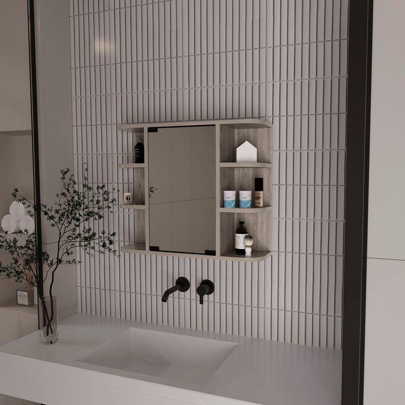 Pharmacie Roseburg à 6 tablettes avec miroir gris clair Roseburg, Gris clair