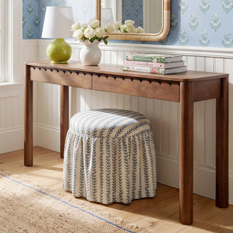 Jebb Upholstered Ottoman, Vine Stripe Dusty Blue