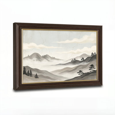 Art mural antique sur toile encadré doré pour le salon, la chambre à coucher, le bureau ou le vestibule - Décoration murale décorative avec paysage de montagne