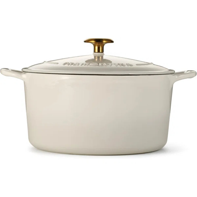 Cocotte en fonte émaillée avec couvercle, Crème, crème, 7 pintes