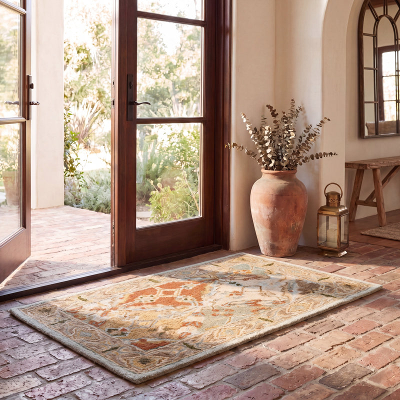 Tapis bleu clair / brun clair en laine touffeté à la main Albert, Rectangle 2 pi x 3 pi