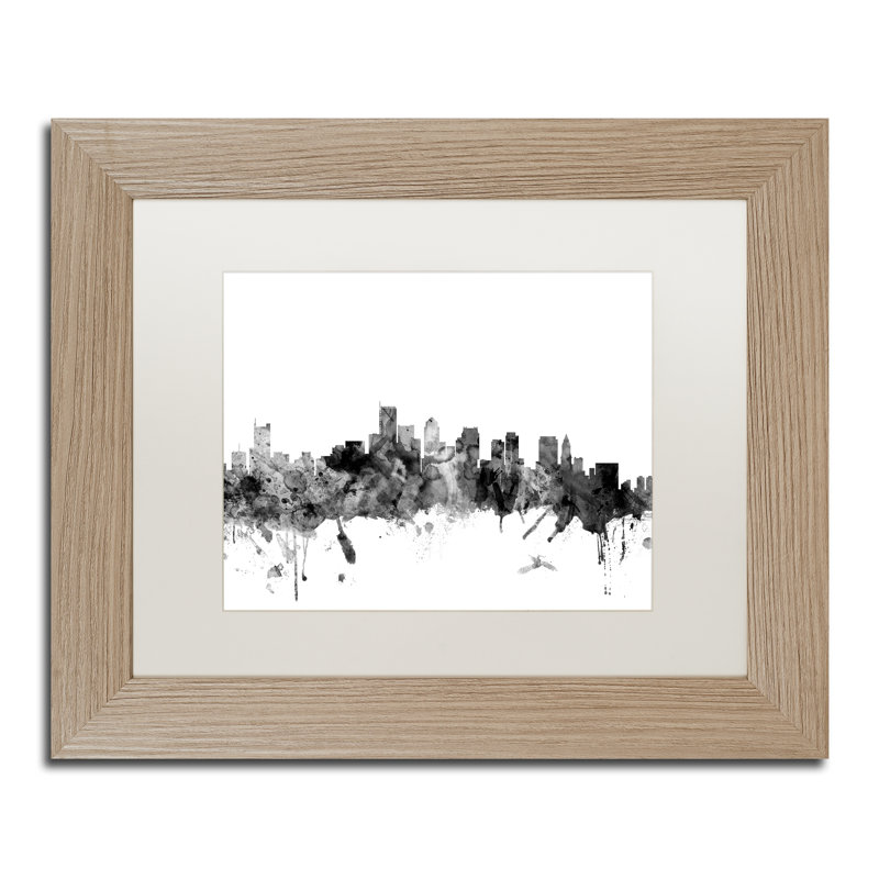 « boston ma horizon horizon b&w » par michael tompsett, impression encadrée, H 16 po x l 20 po x P 0,5 po, Blanc, Cadre noir