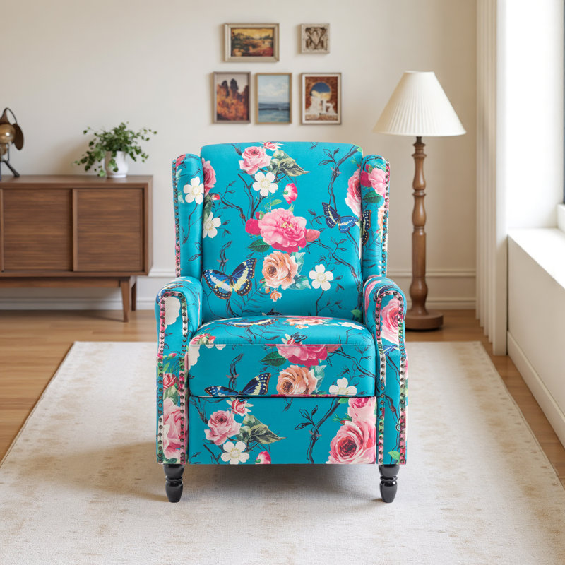 Manual Standard Push Back Recliner, Peacock Blue Abstract