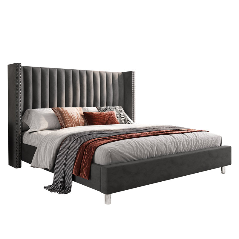 Lit plateforme tapissier gris foncé Addesyn, Gris foncé, Très grand