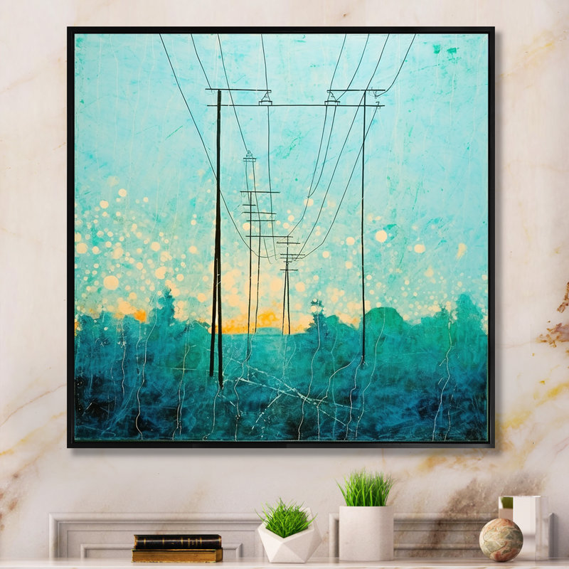 «Turquoise Tracks Power Lines Wonderland I», reproduction sur toile, Cadre flottant noir, H 30 po x l 30 po x P 1 po