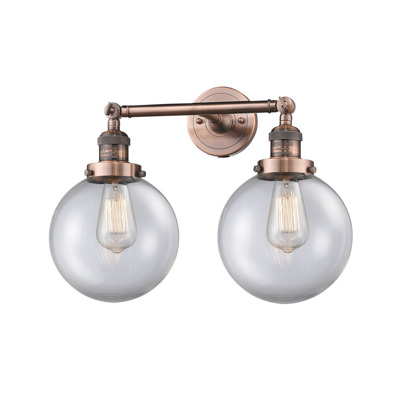Clementina 2 - Light Dimmable Vanity Light, Clear, 6 Watt Vinage LED Bulb, Antique Copper