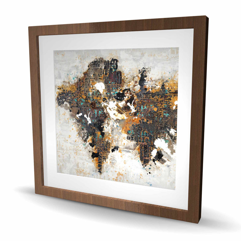 Abstract World Map with Typography - Framed Office Decor