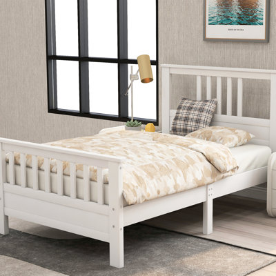 Lit plateforme simple en bois (blanc) - Construction avec tête de lit et 10 supports