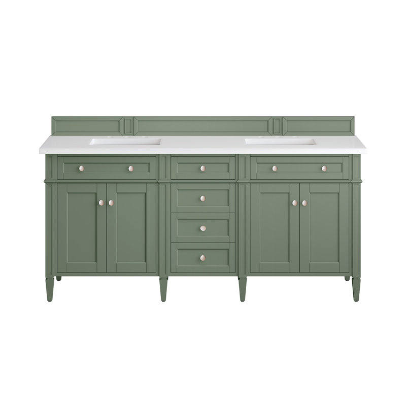 Meuble-lavabo double l 72 po Dussault, Blanc Zeus, Céladon fumé, Trou unique