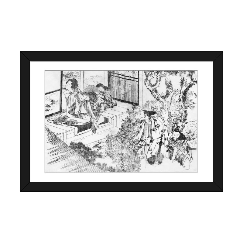 "a man regarde une belle femme" par katsushika hokusai,, reproduction d’art sur toile, H 24 po x l 32 po x P 1 po, Blanc