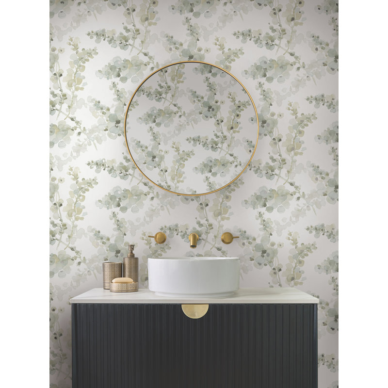 Papier peint adhésif minéral Blossom Fling, Vert minéral