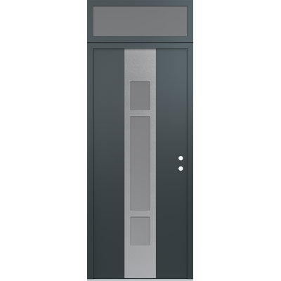 A9 Panel Silver Steel Prehung Front Entry Door With Transom