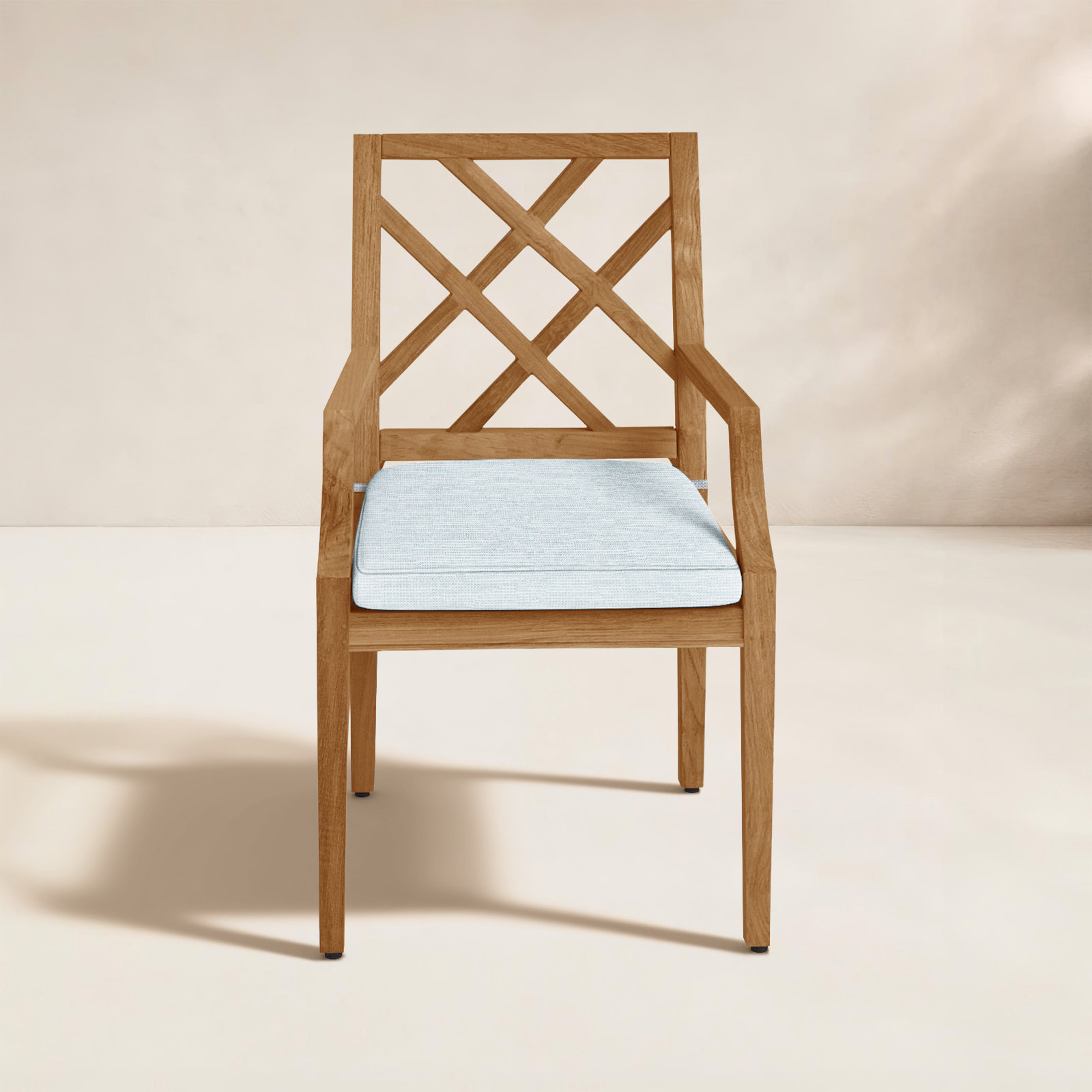 Haley Sunbrella® Patio Armchair, Natural Teak, Perigold Posh Sky, Self Welt