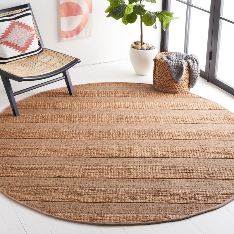 Hobscheid Geometric Flatweave Taupe/Natural Area Rug, Round 7'